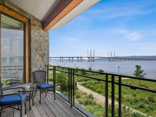 Hudson River view toward the Mario Cuomo Bridge from a Westchester home